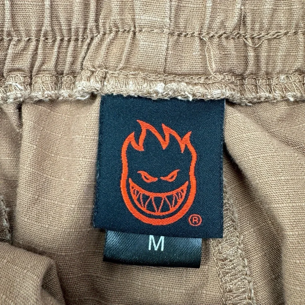 Spitfire Bighead Brown Cargo Embroidered Belted Y2K Cuff Pants Mens Size‎ Medium